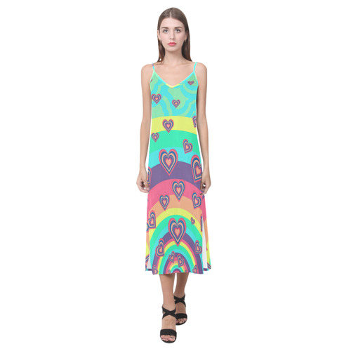 Loving the Rainbow V-Neck Open Fork Long Dress(Model D18)