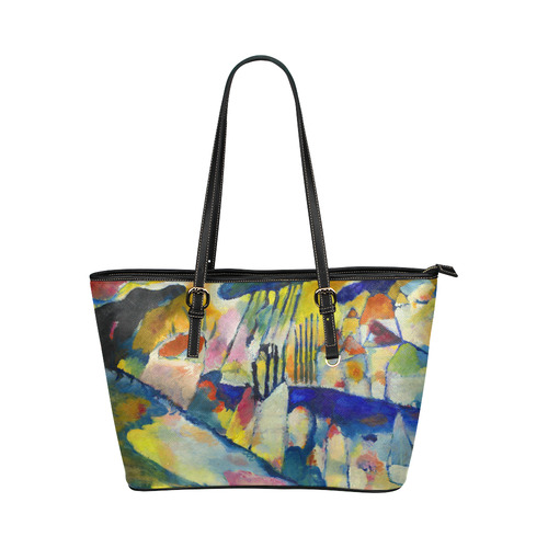 Kandinsky Landscape With Rain Leather Tote Bag/Small (Model 1651)