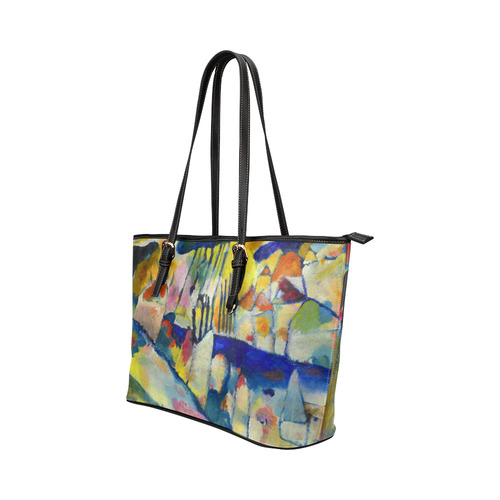 Kandinsky Landscape With Rain Leather Tote Bag/Small (Model 1651)