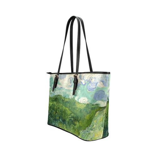 Van Gogh Green Wheat Fields Leather Tote Bag/Large (Model 1651)