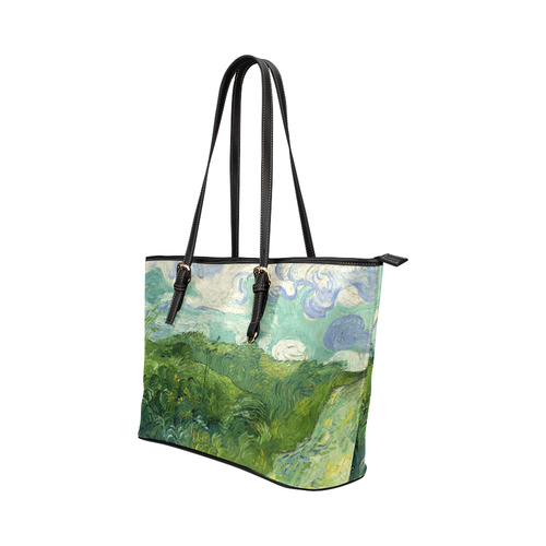 Van Gogh Green Wheat Fields Leather Tote Bag/Large (Model 1651)
