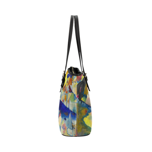 Kandinsky Landscape With Rain Leather Tote Bag/Small (Model 1651)