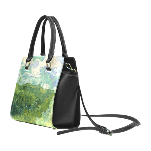 Van Gogh Green Wheat Fields Rivet Shoulder Handbag (Model 1645)