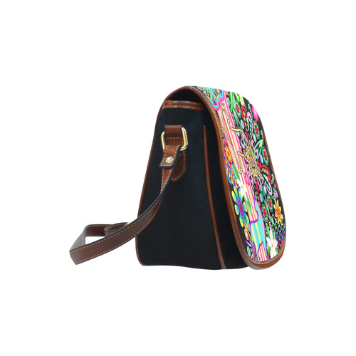 Mandalas, Cats & Flowers Fantasy Pattern Saddle Bag/Small (Model 1649)(Flap Customization)