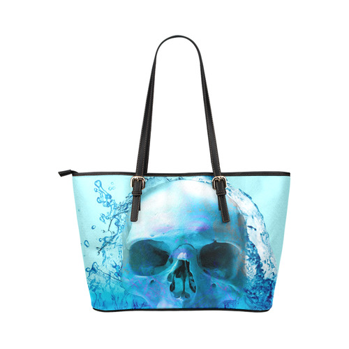 Skull in Water Leather Tote Bag/Small (Model 1651)
