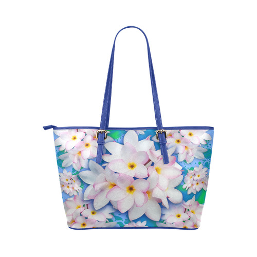 Plumeria Bouquet Exotic Summer Pattern Leather Tote Bag/Small (Model 1651)