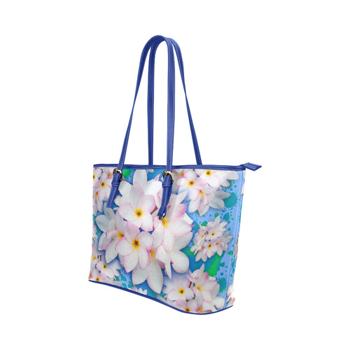 Plumeria Bouquet Exotic Summer Pattern Leather Tote Bag/Small (Model 1651)