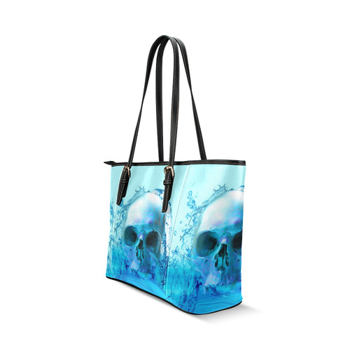 Skull in Water Leather Tote Bag/Large (Model 1640)
