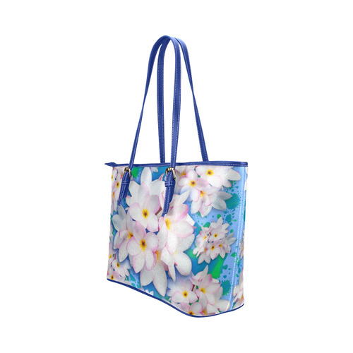 Plumeria Bouquet Exotic Summer Pattern Leather Tote Bag/Small (Model 1651)