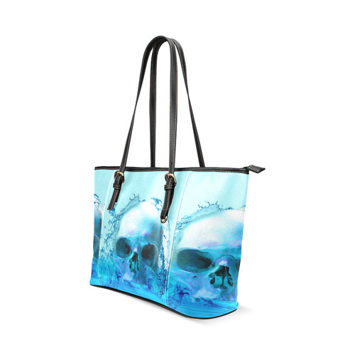 Skull in Water Leather Tote Bag/Small (Model 1640)