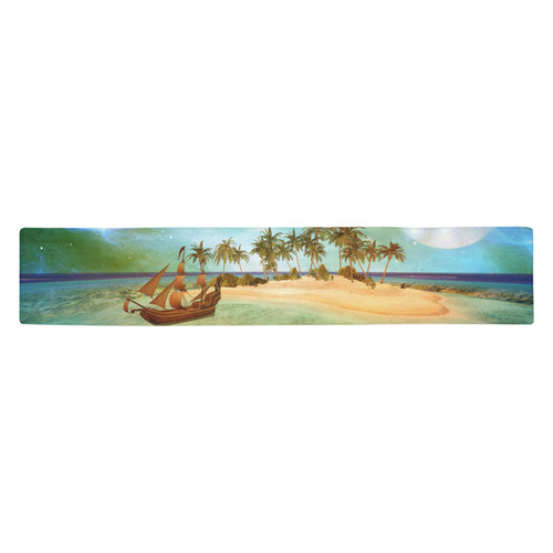 Wonderful seascape with island and ship Table Runner 14x72 inch