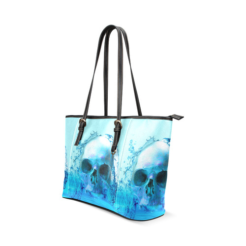 Skull in Water Leather Tote Bag/Large (Model 1640)