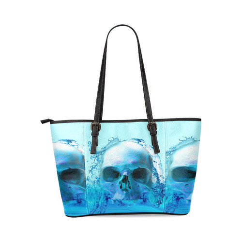 Skull in Water Leather Tote Bag/Small (Model 1640)