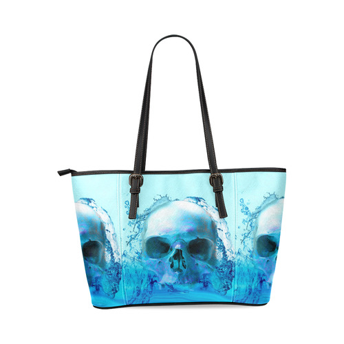 Skull in Water Leather Tote Bag/Large (Model 1640)