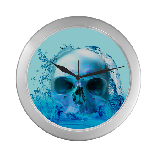 Skull in Water Silver Color Wall Clock