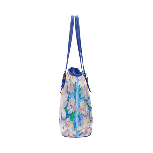 Plumeria Bouquet Exotic Summer Pattern Leather Tote Bag/Small (Model 1651)