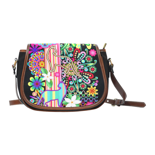 Mandalas, Cats & Flowers Fantasy Pattern Saddle Bag/Small (Model 1649)(Flap Customization)