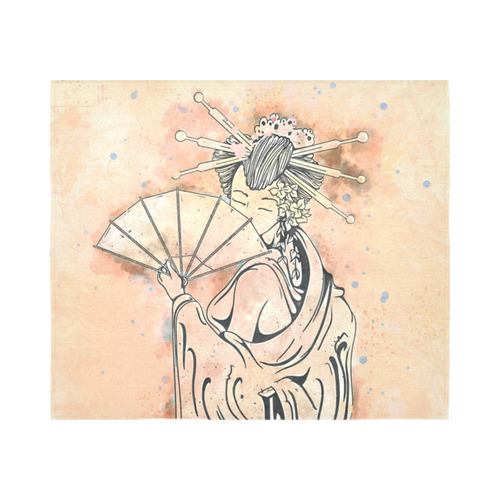 Vintage japanese beautiful geisha girl Cotton Linen Wall Tapestry 60"x 51"
