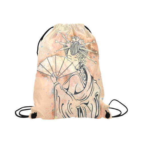 Vintage japanese beautiful geisha girl Large Drawstring Bag Model 1604 (Twin Sides)  16.5"(W) * 19.3"(H)