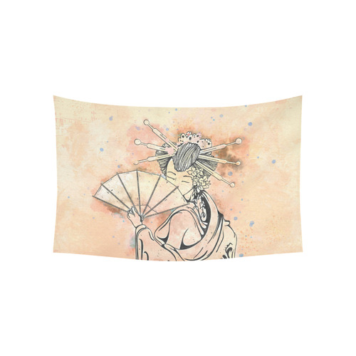 Vintage japanese beautiful geisha girl Cotton Linen Wall Tapestry 60"x 40"