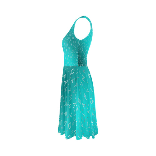 letters in mint blue Sleeveless Ice Skater Dress (D19)