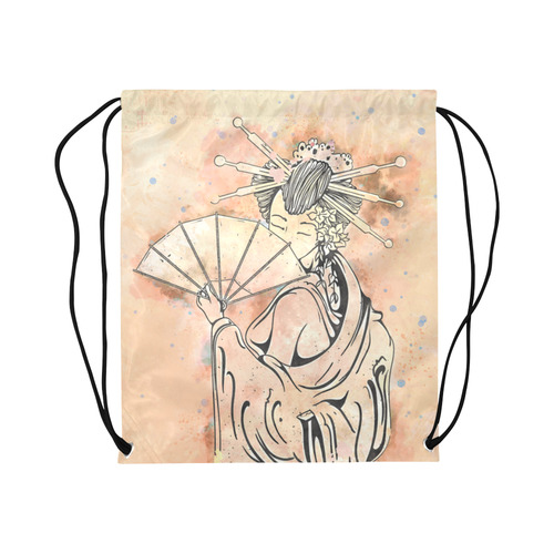 Vintage japanese beautiful geisha girl Large Drawstring Bag Model 1604 (Twin Sides)  16.5"(W) * 19.3"(H)