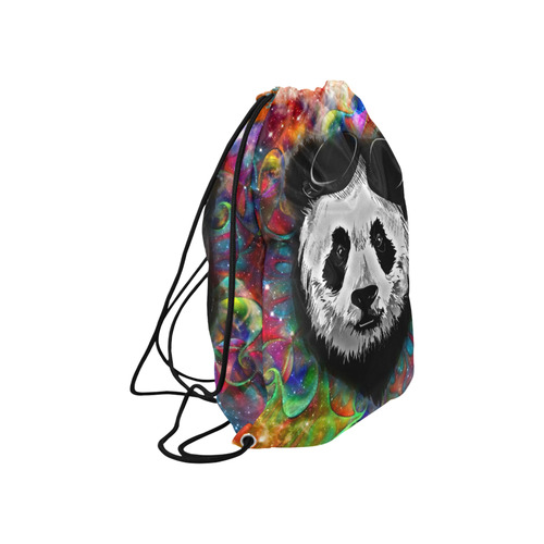 Psychedelic Flower Power Galaxy PANDA Painting Large Drawstring Bag Model 1604 (Twin Sides)  16.5"(W) * 19.3"(H)