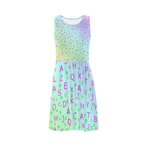 pink letters in mint blue Sleeveless Ice Skater Dress (D19)