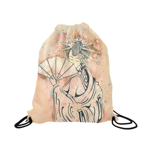 Vintage japanese beautiful geisha girl Large Drawstring Bag Model 1604 (Twin Sides)  16.5"(W) * 19.3"(H)