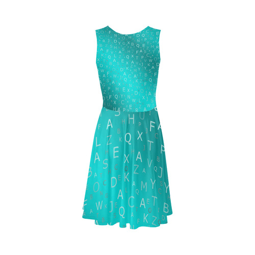 letters in mint blue Sleeveless Ice Skater Dress (D19)