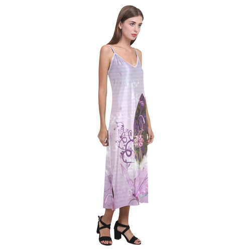 Sport, surfing in purple colors V-Neck Open Fork Long Dress(Model D18)