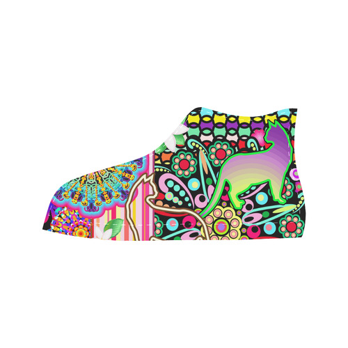 Mandalas, Cats & Flowers Fantasy Pattern Aquila High Top Microfiber Leather Women's Shoes/Large Size (Model 032)