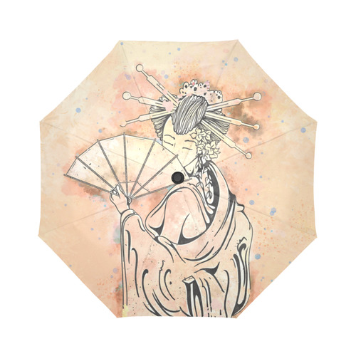 Vintage japanese beautiful geisha girl Auto-Foldable Umbrella (Model U04)