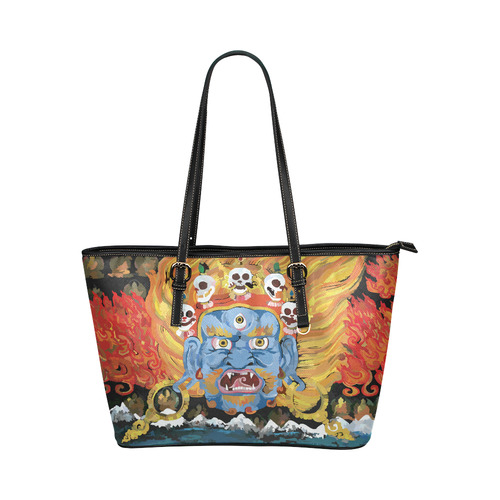 Yamantaka Death Destroyer Tibetan Buddhist Leather Tote Bag/Small (Model 1651)