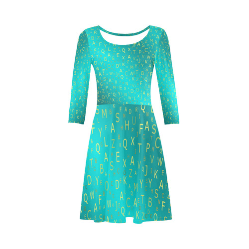 letters in mint blue 3/4 Sleeve Sundress (D23)