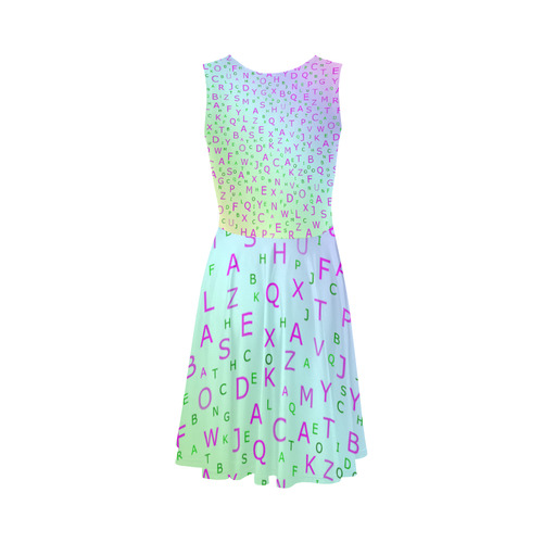 pink letters in mint blue Sleeveless Ice Skater Dress (D19)