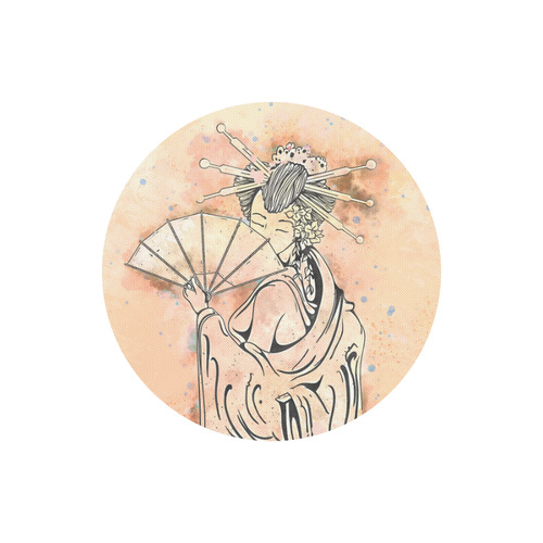 Vintage japanese beautiful geisha girl Round Mousepad