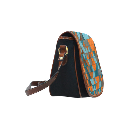 Red Teal Abstract Geometric Triangles Saddle Bag/Small (Model 1649)(Flap Customization)
