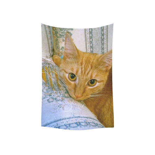 Orange Tabby Cat Shredded Couch Cotton Linen Wall Tapestry 40"x 60"