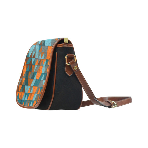 Red Teal Abstract Geometric Triangles Saddle Bag/Small (Model 1649)(Flap Customization)
