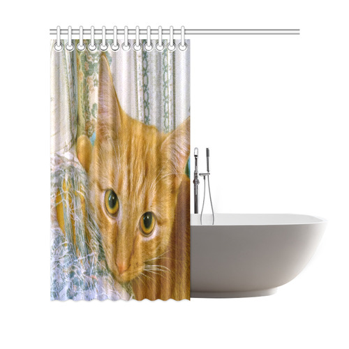 Orange Tabby Cat Shredded Sofa Shower Curtain 69"x70"