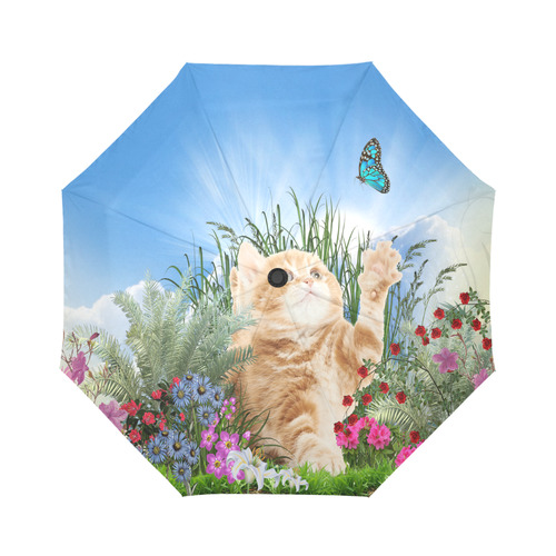 butterfly  playing with kitty Auto-Foldable Umbrella (Model U04)