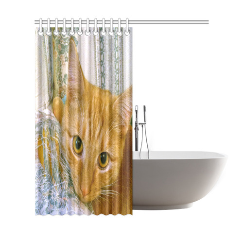 Orange Tabby Cat Shredded Sofa Shower Curtain 69"x72"