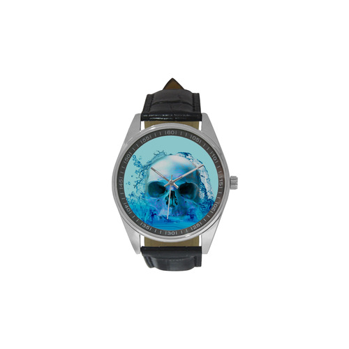 Skull in Water Men's Casual Leather Strap Watch(Model 211)