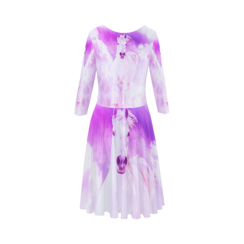 Girly Romantic Pink Horse In The Sky Elbow Sleeve Ice Skater Dress (D20)