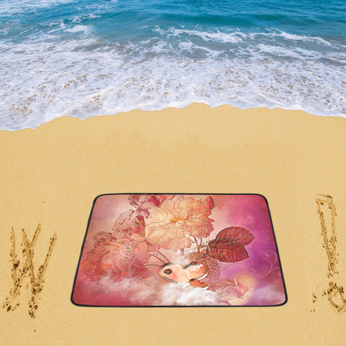 Hearts with flowers soft colors Beach Mat 78"x 60"