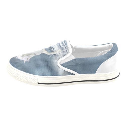 A white Unicorn wading in the water Slip-on Canvas Shoes for Kid (Model 019)