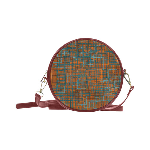 Red Blue Geometric Squares Pattern Round Sling Bag (Model 1647)