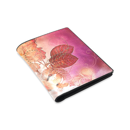 Hearts with flowers soft colors Men's Leather Wallet (Model 1612)