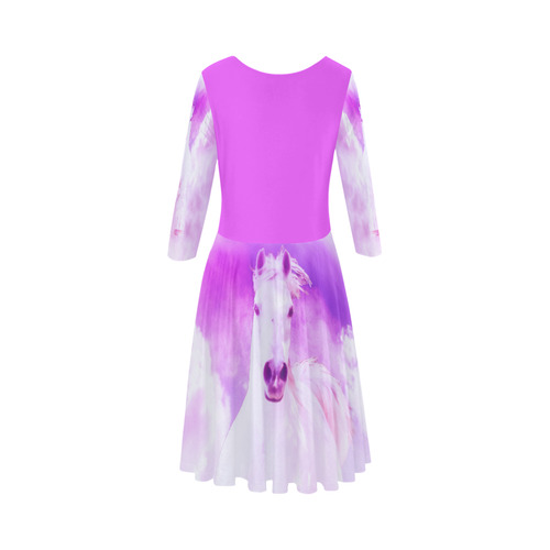 Girly Romantic Pink Horse In The Sky Elbow Sleeve Ice Skater Dress (D20)